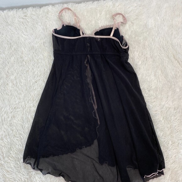 Victoria's Secret Black Pink Sheer Small Bra Front Clasp Bow Chemise Lingerie - Picture 4 of 7